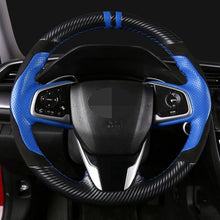 Load image into Gallery viewer, DIY Black Genuine Leather Suede Carbon Fiber Car Steering Wheel Cover For Honda Civic 10th Gen 2016 2017 2018